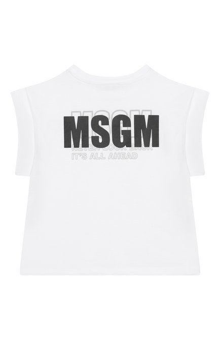 Детская хлопковая футболка MSGM KIDS белого цвета, арт. S5MSJGTH083 | Фото 2 (Драгоценные камни: Проставлено; Материал сплава: Проставлено; Материал внешний: Хлопок; Рукава: Короткие)
