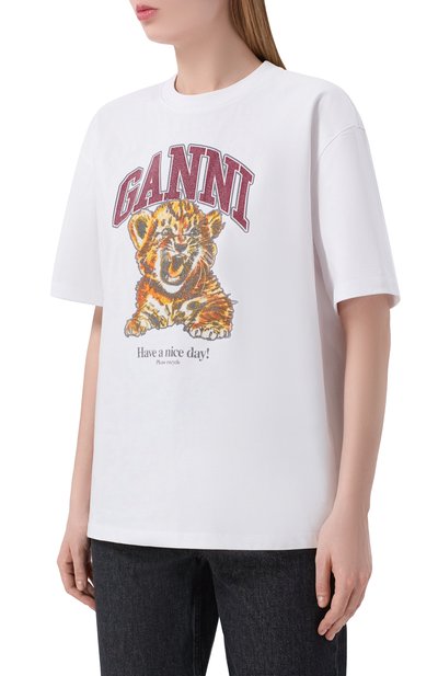 Хлопковая футболка GANNI, арт. A1050060, фото 3