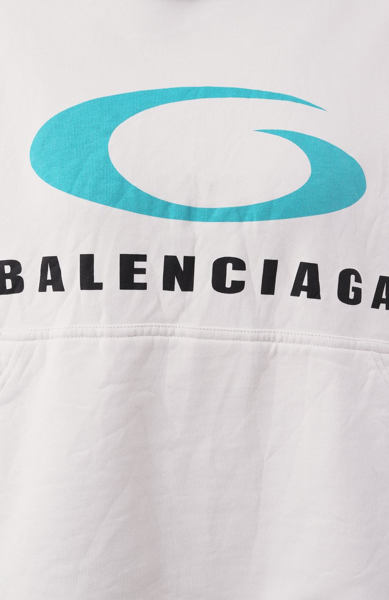 Женский хлопковое худи BALENCIAGA белого цвета, арт. 783397/TRVC3 | Фото 6 (Длина (для топов): Стандартные; Материал сплава: Проставлено; Драгоценные камни: Проставлено; Рукава: Длинные; Стили: Гранж; Женское Кросс-КТ: Худи-одежда; Материал внешний: Хлопок)
