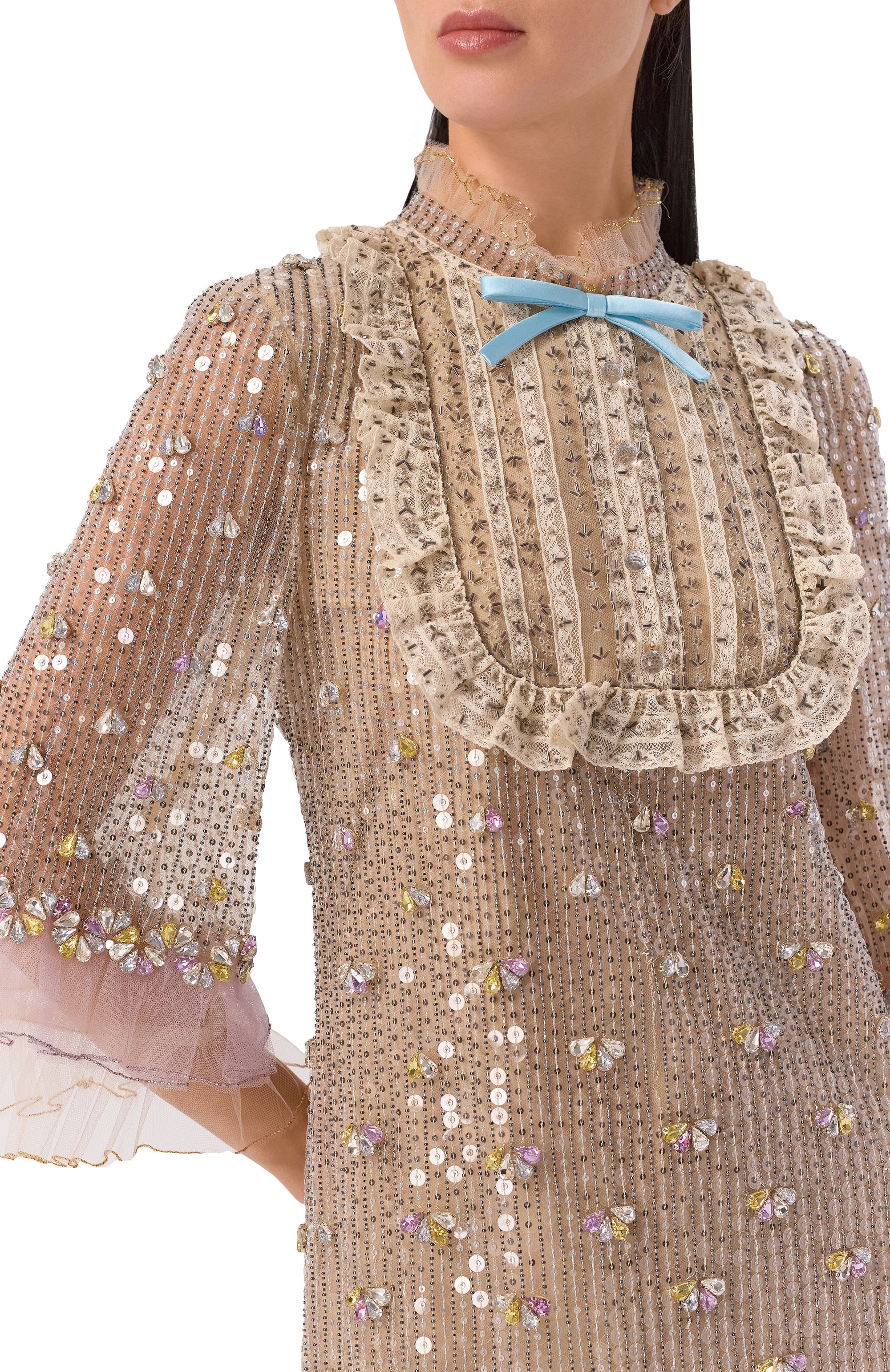 Платье с отделкой пайетками и бисером VALENTINO, арт. 7B3VADR8/1ED, фото 4