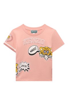 Детская хлопковая футболка KENZO светло-розового цвета, арт. K60260/3-5 | Фото 1 (Материал внешний: Хлопок; Рукава: Короткие; Материал сплава: Проставлено; Драгоценные камни: Проставлено; Девочки Кросс-КТ: футболка-одежда; Ростовка одежда: 4 года | 104 см, 5 лет | 110 см, 3 года | 98 см)