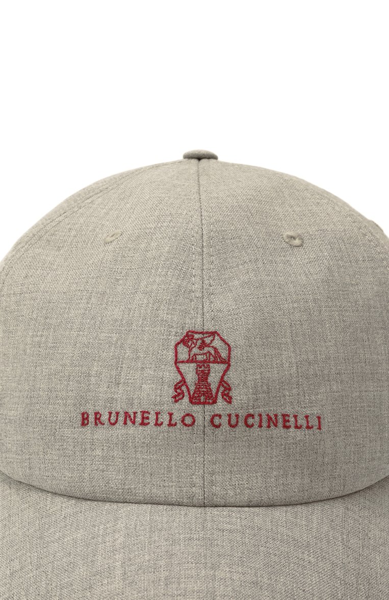 Мужская шерстяная бейсболка BRUNELLO CUCINELLI светло-серого цвета, арт. MB4079850 | Фото 4 (Материал: Шерсть, Текстиль; Нос: Не проставлено)