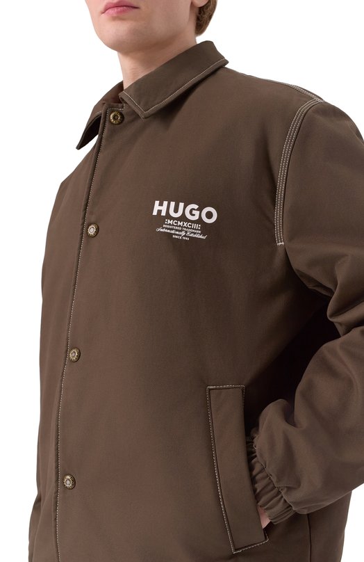 Хлопковая куртка-рубашка HUGO Blue 50552940 Коричневый  50552940 Фото 5
