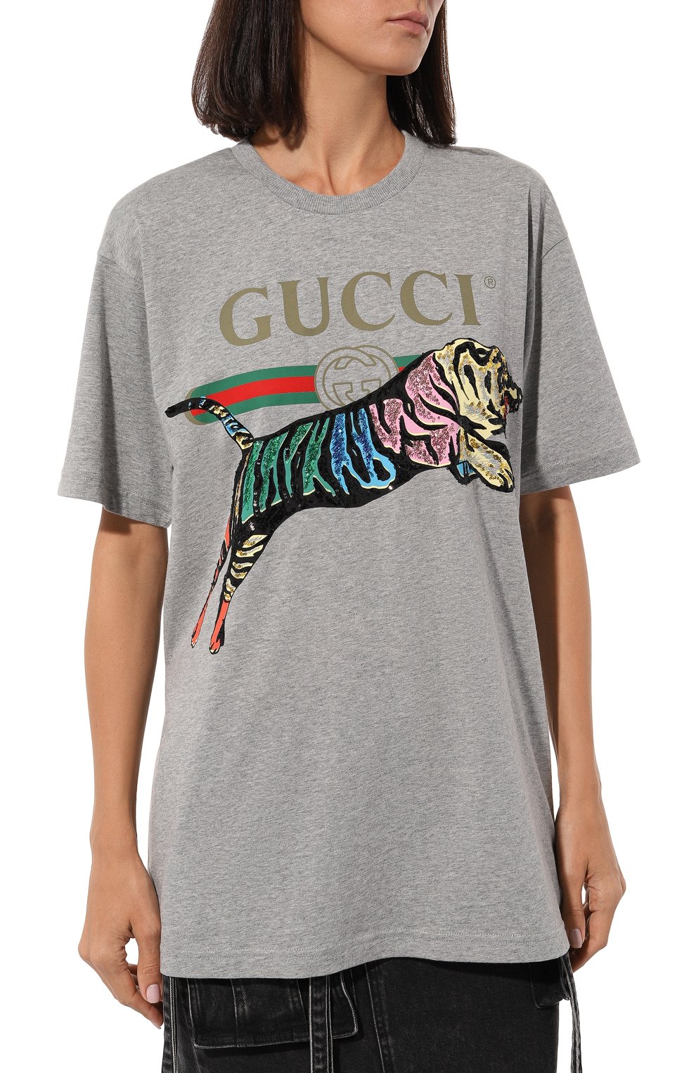 Хлопковая футболка GUCCI серого цвета по цене 99360 руб., арт. 539081 XJASJ, фото 3 Хлопковая футболка GUCCI, арт. 539081 XJASJ, фото 3
