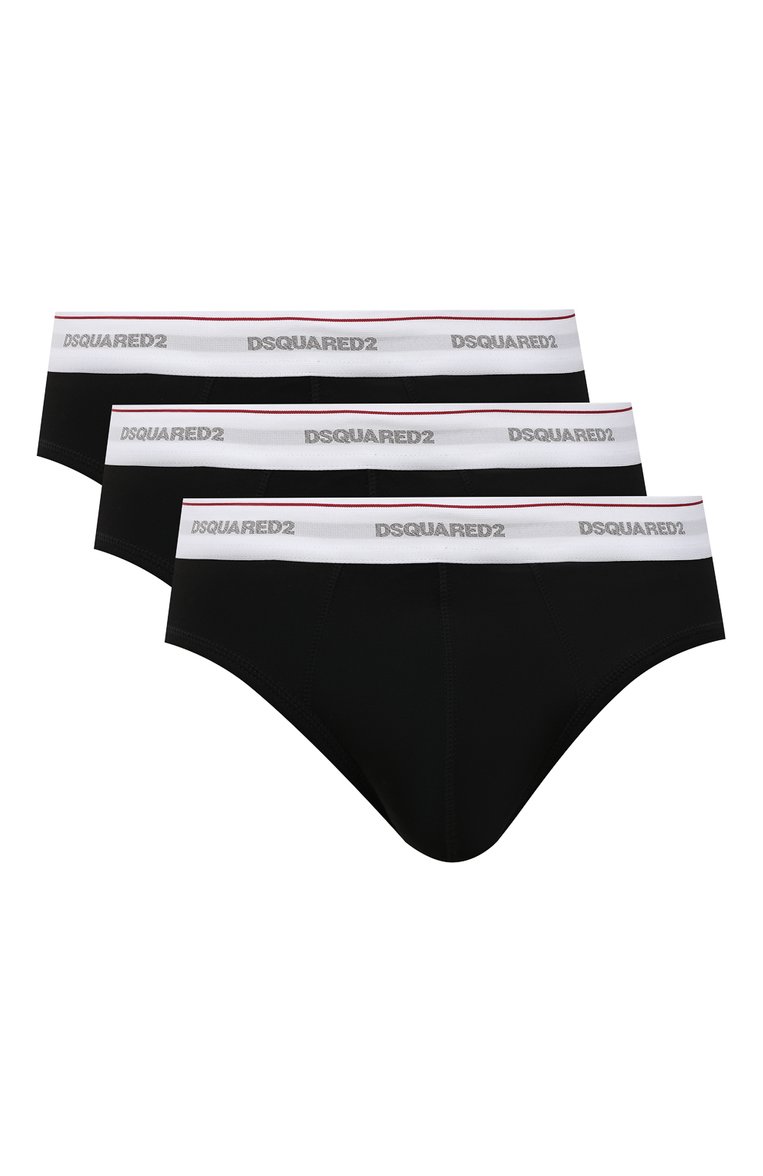 Мужские комплект из трех хлопковых брифов DSQUARED2 черного цвета, арт. DCX610040 | Фото 1 (Кросс-КТ: бельё; Мужское Кросс-КТ: Трусы; Материал внешний: Хлопок; Нос: Не проставлено; Трусы М: Брифы)