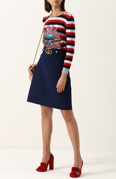 Однотонная мини-юбка из смеси шерсти и шелка GUCCI, арт. 430572/ZHM88, фото 2