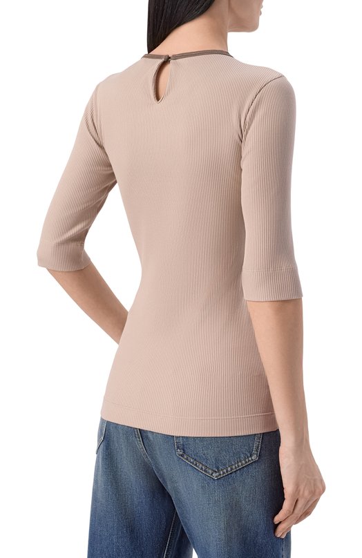 Хлопковый пуловер Brunello Cucinelli MG902D0300 Бежевый  MG902D0300 Фото 4