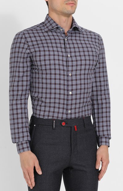 Хлопковая рубашка на кнопках в клетку KITON, арт. UMCNERCH0656006, фото 3