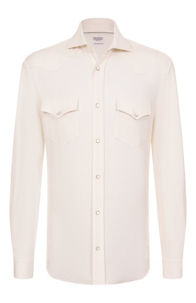 Мужская рубашка из хлопка и шелка BRUNELLO CUCINELLI, арт. MW8666666