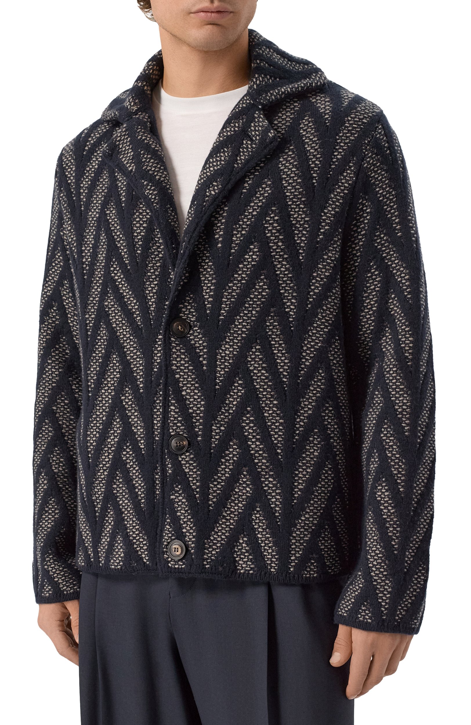 Шерстяной кардиган EMPORIO ARMANI темно-синего цвета по цене 69950 руб., арт. EM006261/AF29853, фото 3 Шерстяной кардиган EMPORIO ARMANI, арт. EM006261/AF29853, фото 3