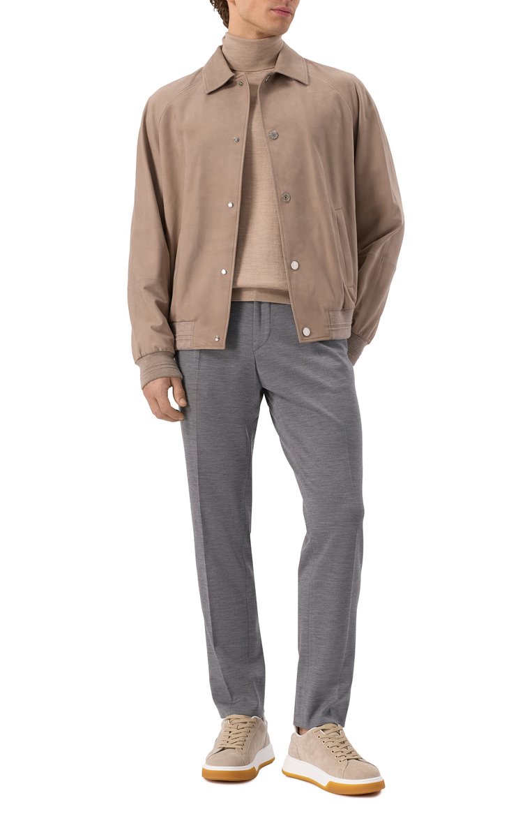 Мужские брюки из шерсти и хлопка CORNELIANI �серого цвета, арт. 254L19-2518800 | Фото 2 (Материал внешний: Шерсть, Хлопок; Длина (брюки, джинсы): Стандартные; Случай: Повседневный; Стили: Кэжуэл; Автоматизация состава: Проставлено; Автоматизация ТО: Проставлено)