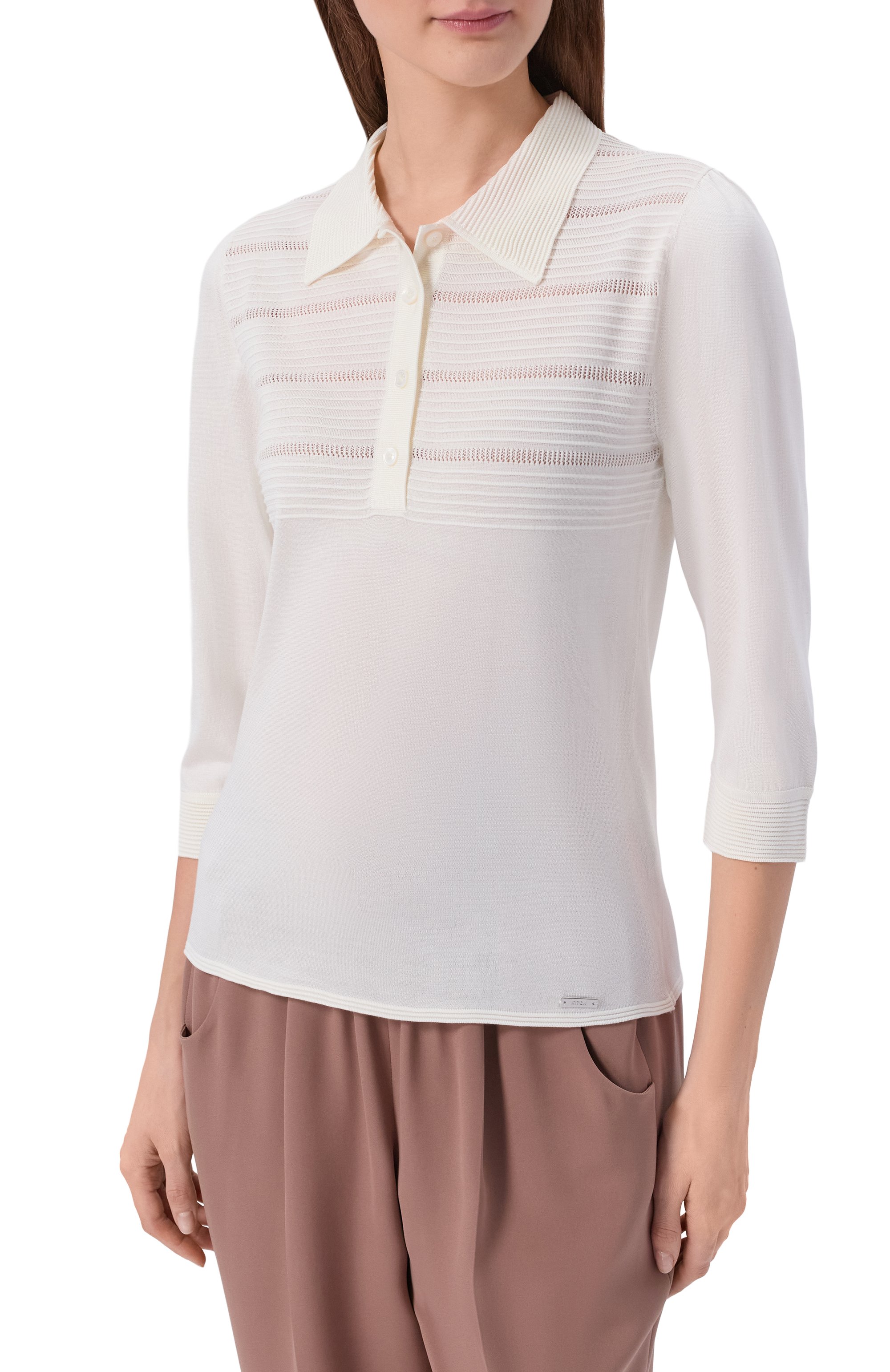 Шелковое поло KITON белого цвета по цене 191500 руб., арт. D61726, фото 3 Шелковое поло KITON, арт. D61726, фото 3