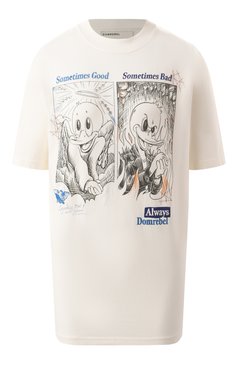 Женская хлопковая футболка DOMREBEL кремового цвета, арт. S0METIMES T-SHIRT SWAR0WSKI | Фото 1 (Длина (для топов): Стандартные; Рукава: Короткие; Материал сплава: Проставлено; Драгоценные камни: Проставлено; Стили: Кэжуэл; Принт: С принтом; Материал внешний: Хлопок)