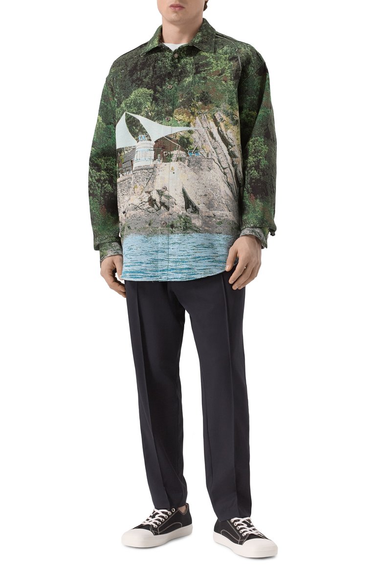 Мужская куртка-рубашка MSGM зеленого цвета, арт. 3840ME18/257055 | Фото 2 (Материал внешний: Хлопок, Синтетический материал; Рукава: Длинные; Длина (верхняя одежда): До середины бедра; Мужское Кросс-КТ: Куртка-рубашка; Стили: Кэжуэл; Кросс-КТ: Легкие; Автоматизация состава: Проставлено; Автоматизация ТО: Проставлено)