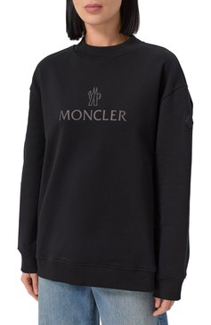 Женский хлопковый свитшот MONCLER GRENOBLE черного цвета, арт. 8G00018/899WD | Фото 3 (Материал внешний: Хлопок; Длина (для топов): Стандартные; Рукава: Длинные; Стили: Кэжуэл; Женское Кросс-КТ: Свитшот-одежда)