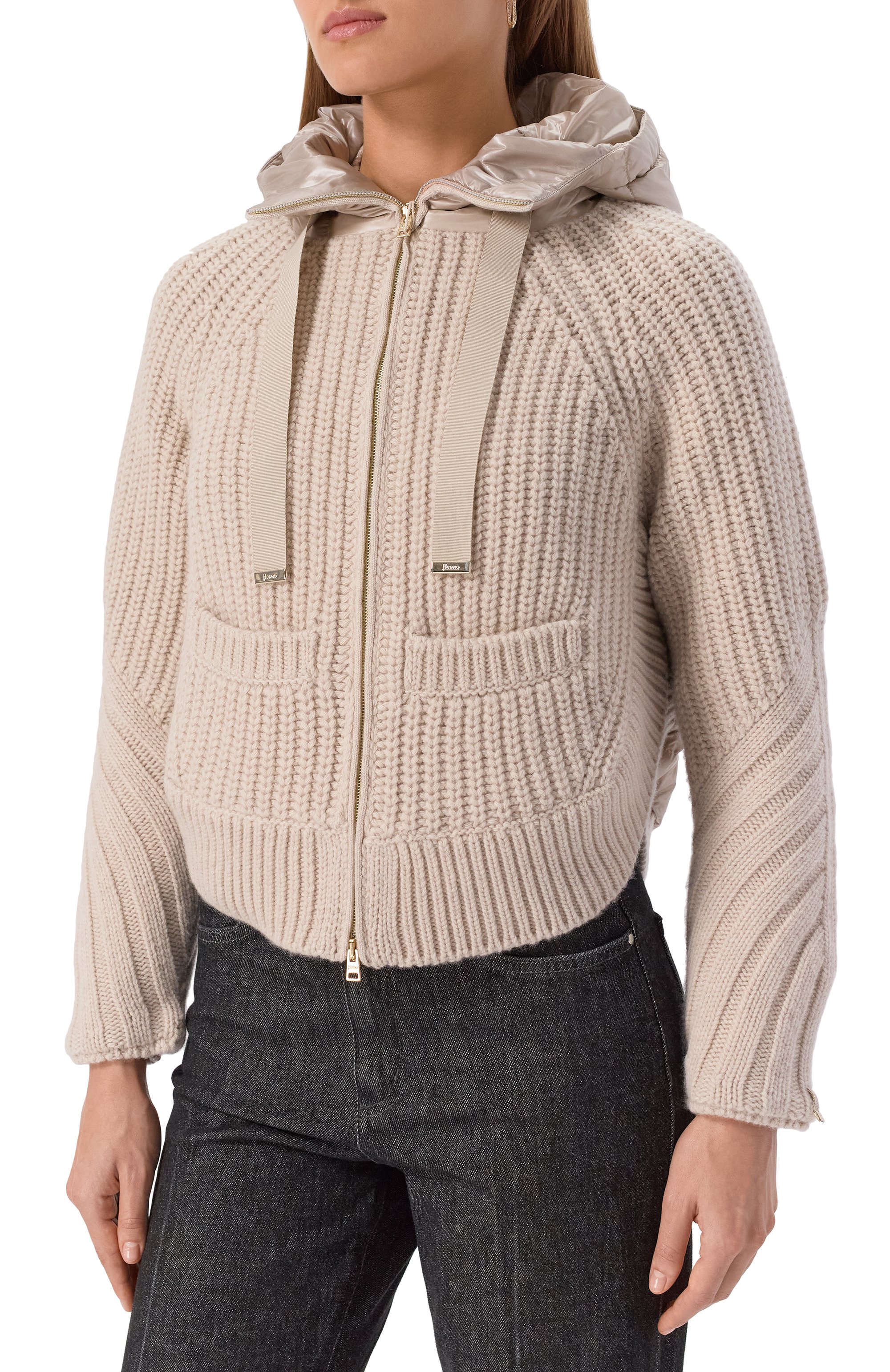 Комбинированный кардиган HERNO бежевого цвета по цене 106000 руб., арт. MP000150D/70016, фото 3 Комбинированный кардиган HERNO, арт. MP000150D/70016, фото 3