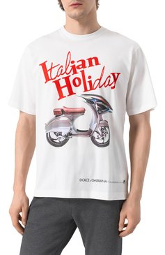 Мужская хлопковая футболка DOLCE & GABBANA белого цвета, арт. G8PN9T/G704S | Фото 3 (Длина (для топов): Стандартные; Рукава: Короткие; Стили: Кэжуэл; Принт: С принтом; Материал внешний: Хлопок; Мужское Кросс-КТ: Футболка-одежда; Кросс-КТ: Джерси)
