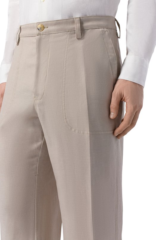 Брюки из шерсти и льна Canali U91810/AV05972 Бежевый  U91810/AV05972 Фото 5