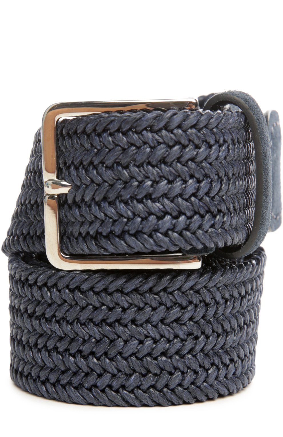 Льняной ремень с отделкой из замши LORO PIANA темно-синего цвета по цене 49200 руб., арт. FAF2297, фото 1 Льняной ремень с отделкой из замши LORO PIANA, арт. FAF2297, фото 1