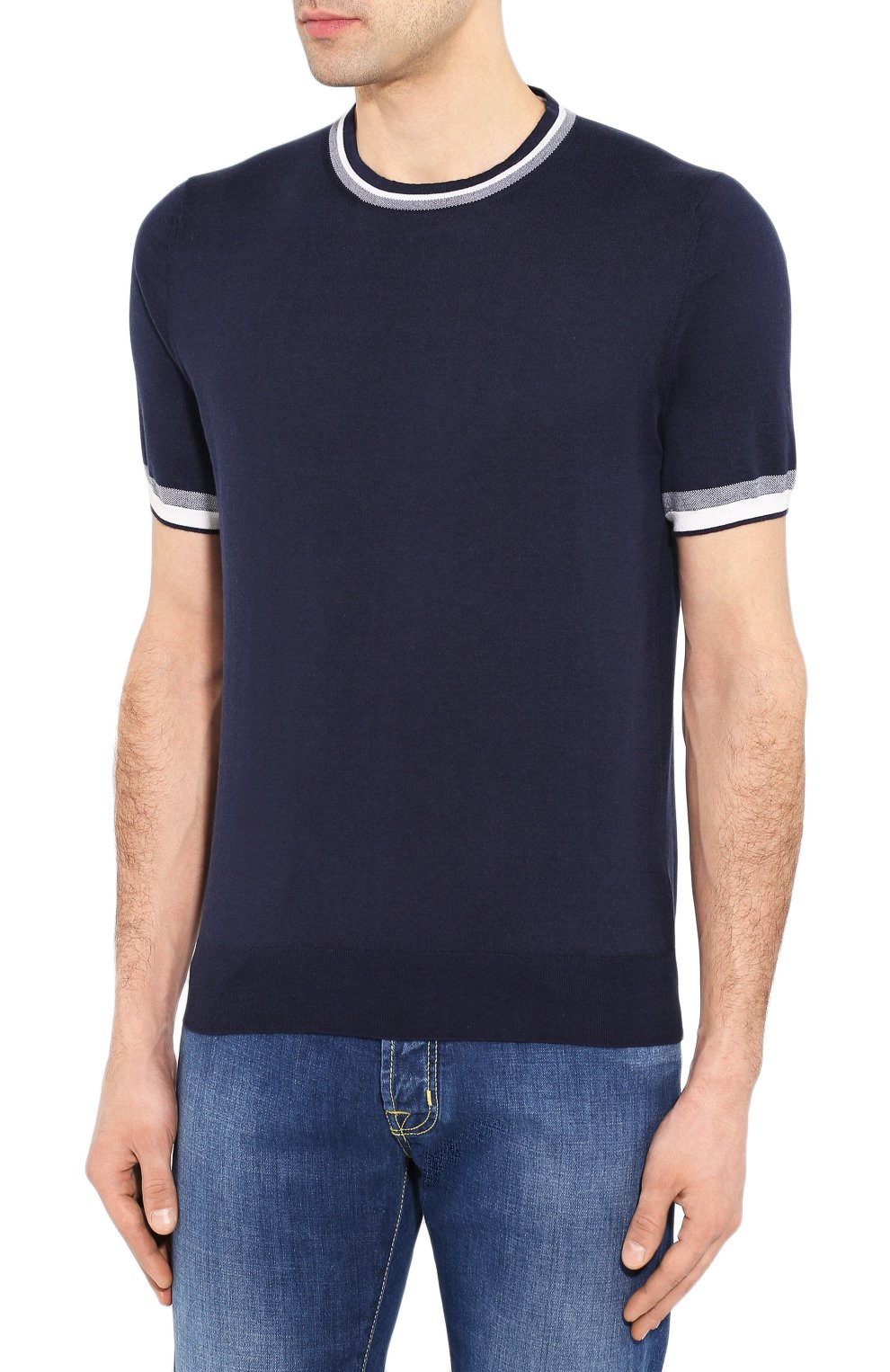 Джемпер из смеси хлопка и кашемира FIORONI темно-синего цвета по цене 49600 руб., арт. MK20609A2, фото 3 Джемпер из смеси хлопка и кашемира FIORONI, арт. MK20609A2, фото 3