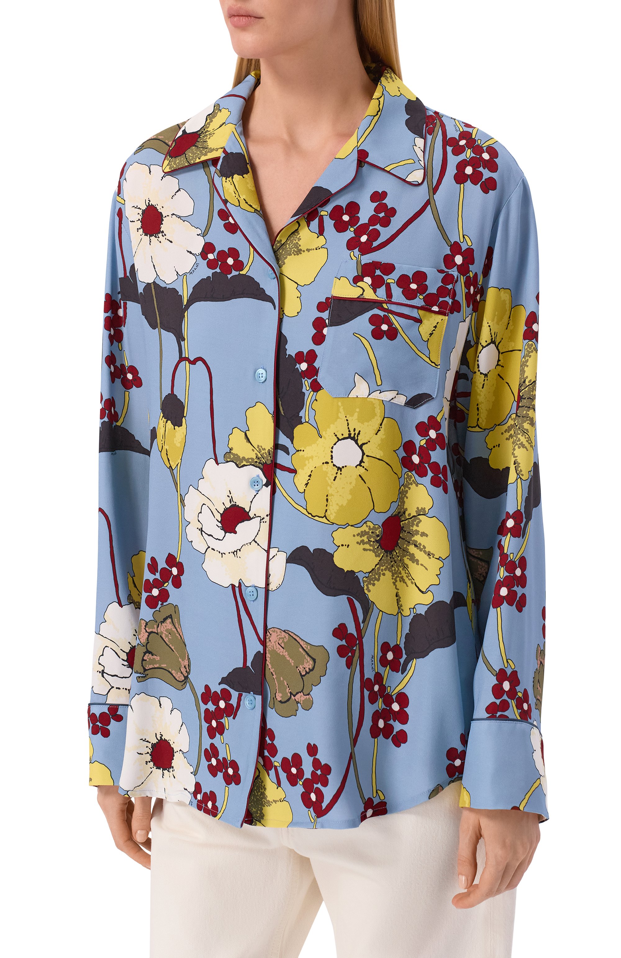 Блузка из вискозы MARNI голубого цвета по цене 113000 руб., арт. CAMA0478QI/UTVA65, фото 3 Блузка из вискозы MARNI, арт. CAMA0478QI/UTVA65, фото 3