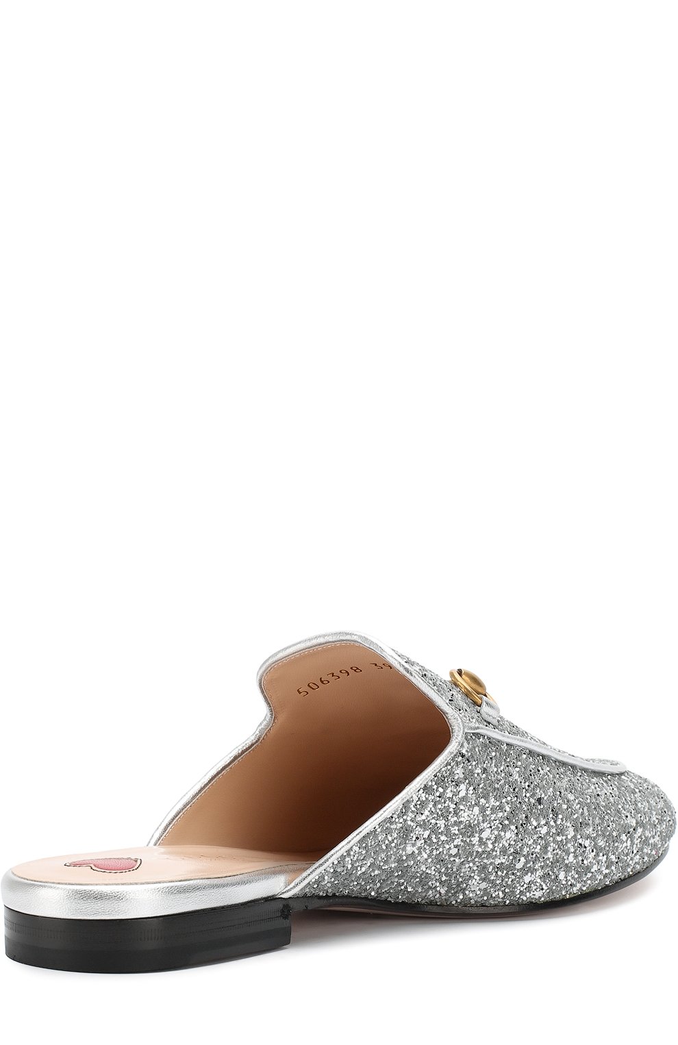 Кожаные сабо princetown с кружевной отделкой GUCCI серебряного цвета по цене 74500 руб., арт. 506398/KSP20, фото 4 Кожаные сабо princetown с кружевной отделкой GUCCI, арт. 506398/KSP20, фото 4