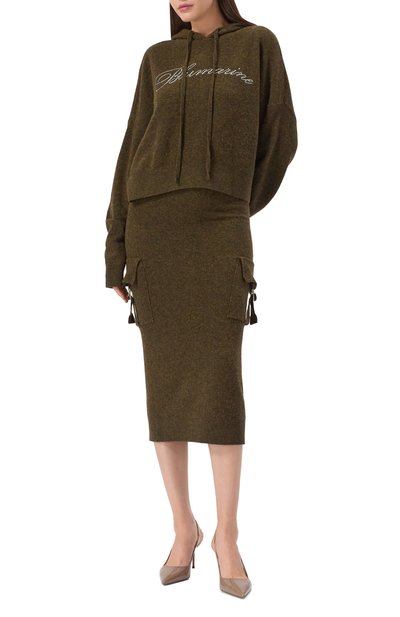 Шерстяная юбка BLUMARINE хаки цвета по цене 69950 руб., арт. 2G272A, фото 2 Шерстяная юбка BLUMARINE, арт. 2G272A, фото 2