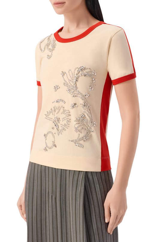 Хлопковая футболка Dries Van Noten 011117/3603 Кремовый  011117/3603 Фото 3