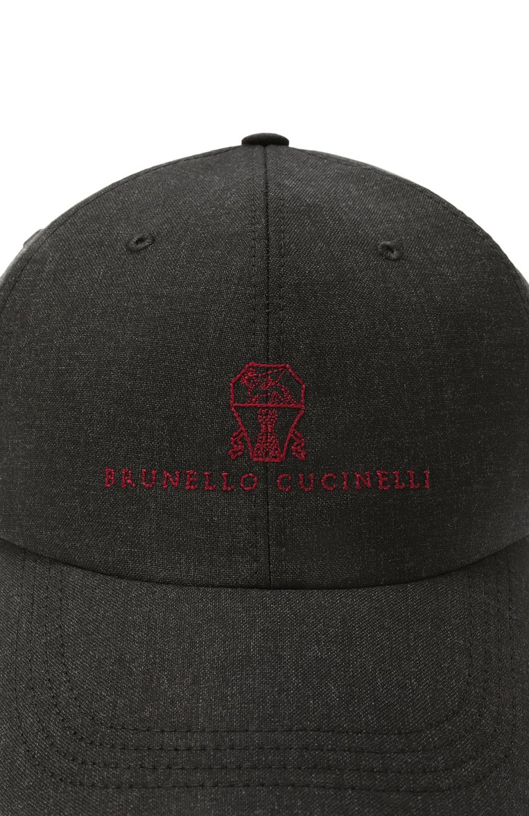 Мужская шерстяная бейсболка BRUNELLO CUCINELLI темно-серого цвета, арт. MB4079850 | Фото 4 (Материал: Шерсть, Текстиль; Нос: Не проставлено)