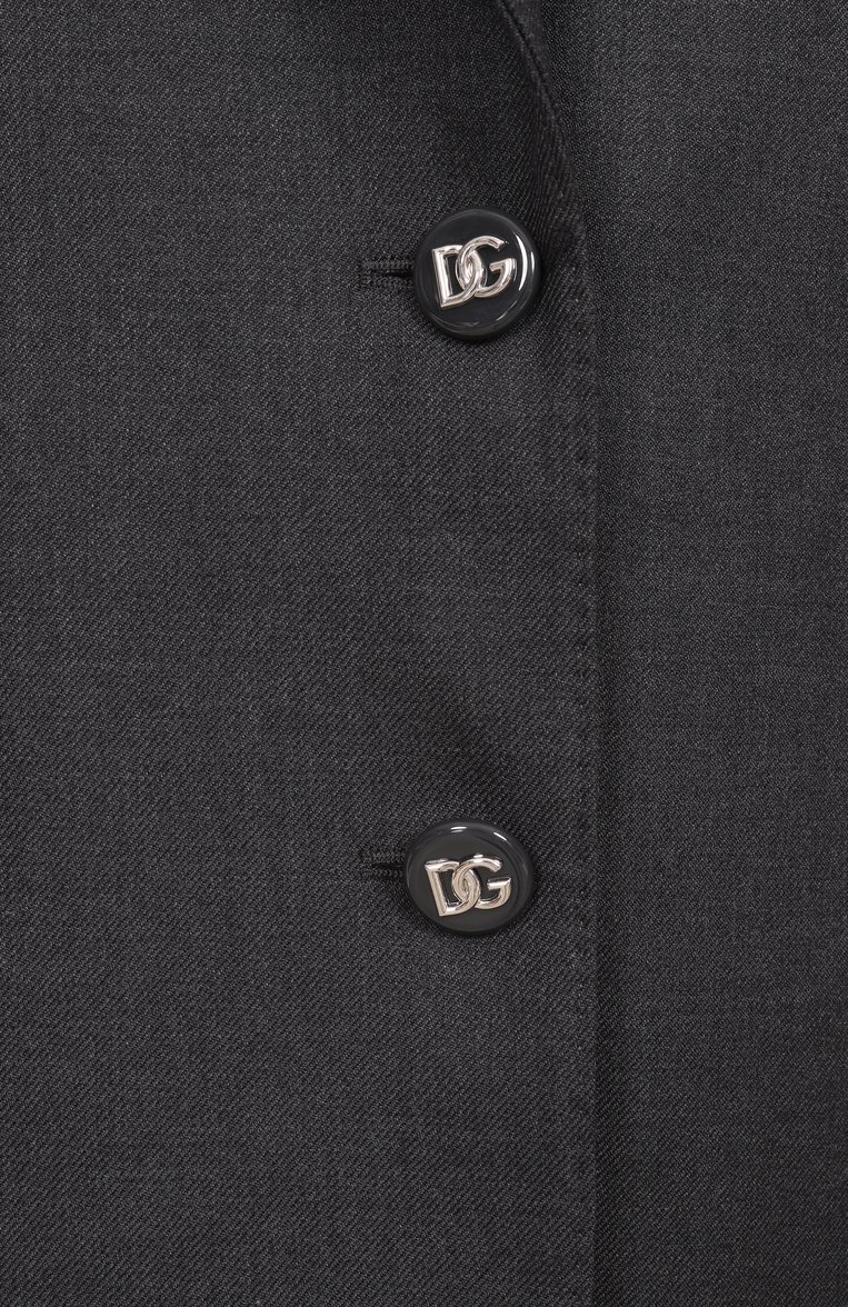 Женский шерстяной жакет DOLCE & GABBANA темно-серого цвета, арт. F29GGT/FU287 | Фото 6 (Рукава: Длинные; Длина (для топов): Удлиненные; Материал внешний: Шерсть; 1-2-бортные: Однобортные; Женское Кросс-КТ: Жакет-одежда; Кросс-КТ: костюм; Стили: Классический; Материал подклада: Шелк; Автоматизация состава: Проставлено; Автоматизация ТО: Проставлено; Размерность: Идёт в размер; Re-sync: On)