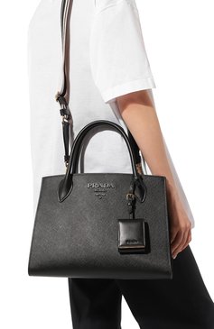 Женская сумка monochrome PRADA черного цвета, арт. 1BA155-2ERX-F0002-3OO | Фото 2 (Сумки-технические: Сумки top-handle; Размер: medium; Материал: Натуральная кожа; Ремень/цепочка: На ремешке)