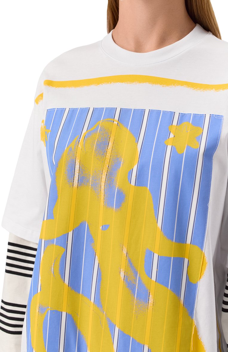Женская хлопковый лонгслив MSGM белого цвета, арт. 3841MDM142/257002 | Фото 5 (Материал внешний: Хлопок; Рукава: Длинные; Длина (для топов): Стандартные; Стили: Гранж; Принт: С принтом)