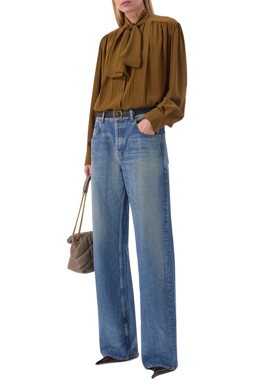 Шелковая блузка Saint Laurent 861926/Y100W Хаки  861926/Y100W Фото 2