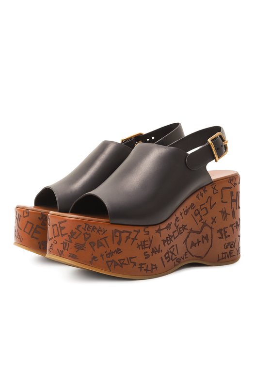 Кожаные босоножки Maxime Chloé CHC25U10GLU Чёрный CHC25U10GLU