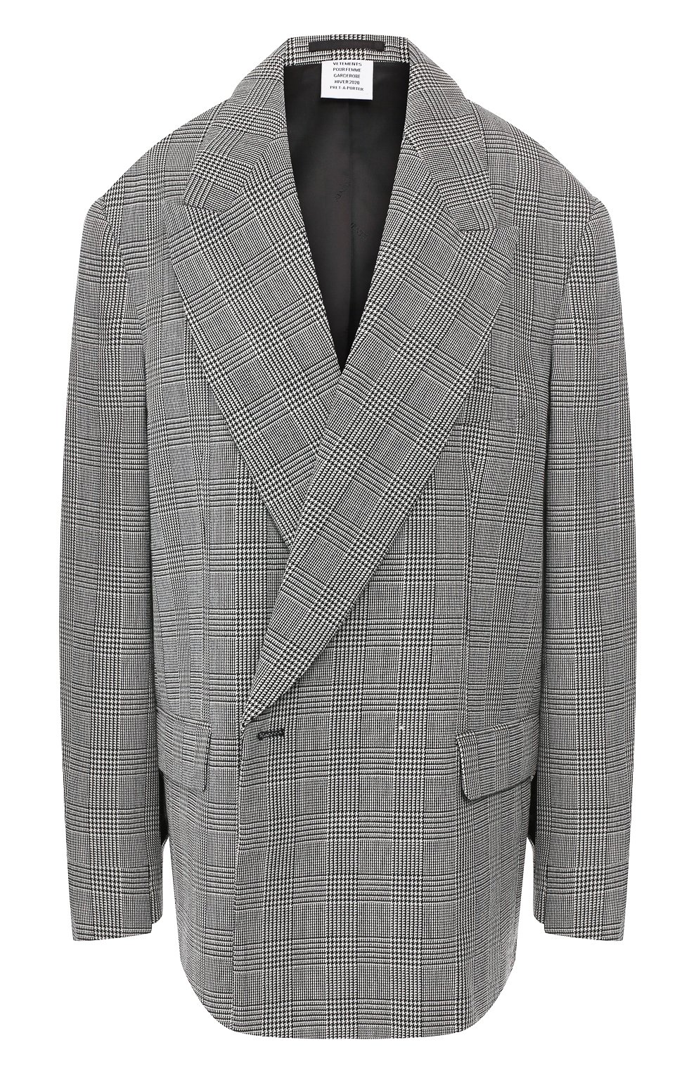 Шерстяной жакет VETEMENTS серого цвета по цене 138500 руб., арт. WAH20JA407/BLACK/WHITE CHECK, фото 1 Шерстяной жакет VETEMENTS, арт. WAH20JA407/BLACK/WHITE CHECK, фото 1