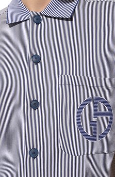 Мужская хлопковая рубашка GIORGIO ARMANI синего цвета, арт. 6RSC50/SJBPZ | Фото 5 (Рукава: Короткие; Материал внешний: Хлопок; Длина (для топов): Стандартные; Принт: Полоска; Случай: Повседневный; Воротник: Акула; Стили: Кэжуэл)