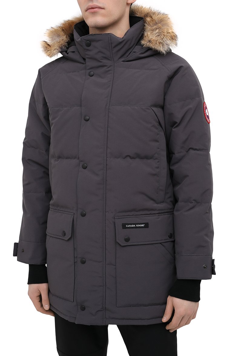 Мужская пуховик emory CANADA GOOSE серого цвета, арт. 2580M | Фото 3 (Стили: Гранж; Кросс-КТ: Куртка; Мужское Кросс-КТ: пуховик-короткий; Длина (верхняя одежда): До середины бедра; Материал подклада: Синтетический материал; Материал утеплителя: Пух и перо; Материал внешний: Синтетический материал; Рукава: Длинные; Драгоценные камни: Проставлено; Материал сплава: Проставлено)