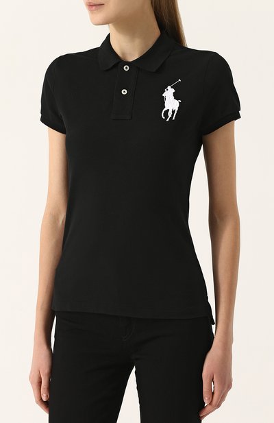 Хлопковое поло с вышитым логотипом бренда POLO RALPH LAUREN черного цвета по цене 17050 руб., арт. 211505656, фото 3 Хлопковое поло с вышитым логотипом бренда POLO RALPH LAUREN, арт. 211505656, фото 3