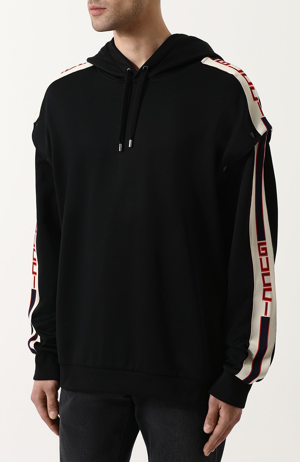 Худи с контрастной отделкой и отстегивающимися рукавами GUCCI черного цвета по цене 79950 руб., арт. 475354/X5U11, фото 3 Худи с контрастной отделкой и отстегивающимися рукавами GUCCI, арт. 475354/X5U11, фото 3