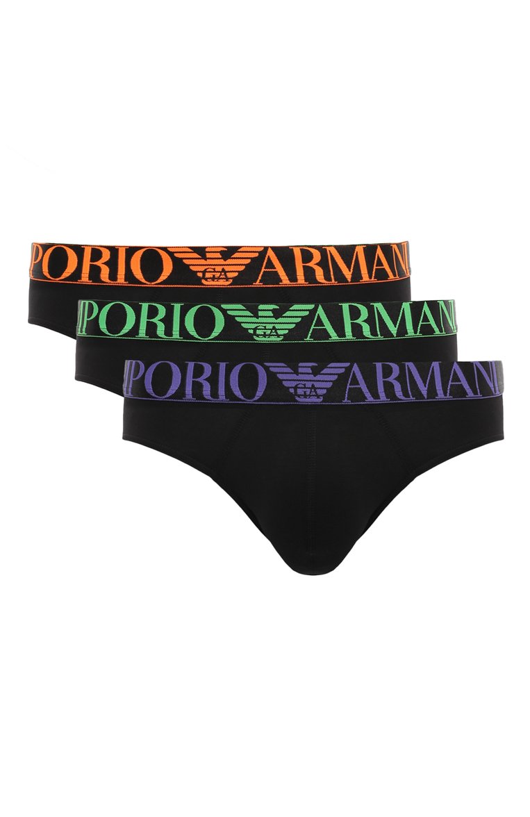 Мужские комплект из трех брифов EMPORIO ARMANI черного цвета, арт. 111734/4R726 | Фото 1 (Нос: Не проставлено; Материал сплава: Проставлено; Материал внешний: Хлопок; Мужское Кросс-КТ: Трусы; Кросс-КТ: бельё; Трусы М: Брифы)