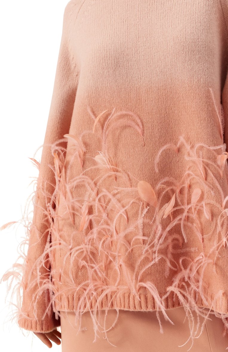 Женский свитер из шерсти и кашемира ELIE SAAB светло-розового цвета, арт. T0100 | Фото 5 (Рукава: Длинные; Длина (для топов): Стандартные; Материал внешний: Шерсть; Материал сплава: Проставлено; Драгоценные камни: Проставлено; Женское Кросс-КТ: Свитер-одежда; Стили: Романтичный)