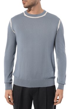 Мужской кашемировый джемпер BRIONI голубого цвета, арт. UMQ90L/P1K08 | Фото 3 (Драгоценные камни: Проставлено; Длина (для топов): Стандартные; Материал внешний: Кашемир, Шерсть; Рукава: Длинные; Материал сплава: Проставлено; Мужское Кросс-КТ: Джемперы; Стили: Кэжуэл; Принт: Без принта; Вырез: Круглый)
