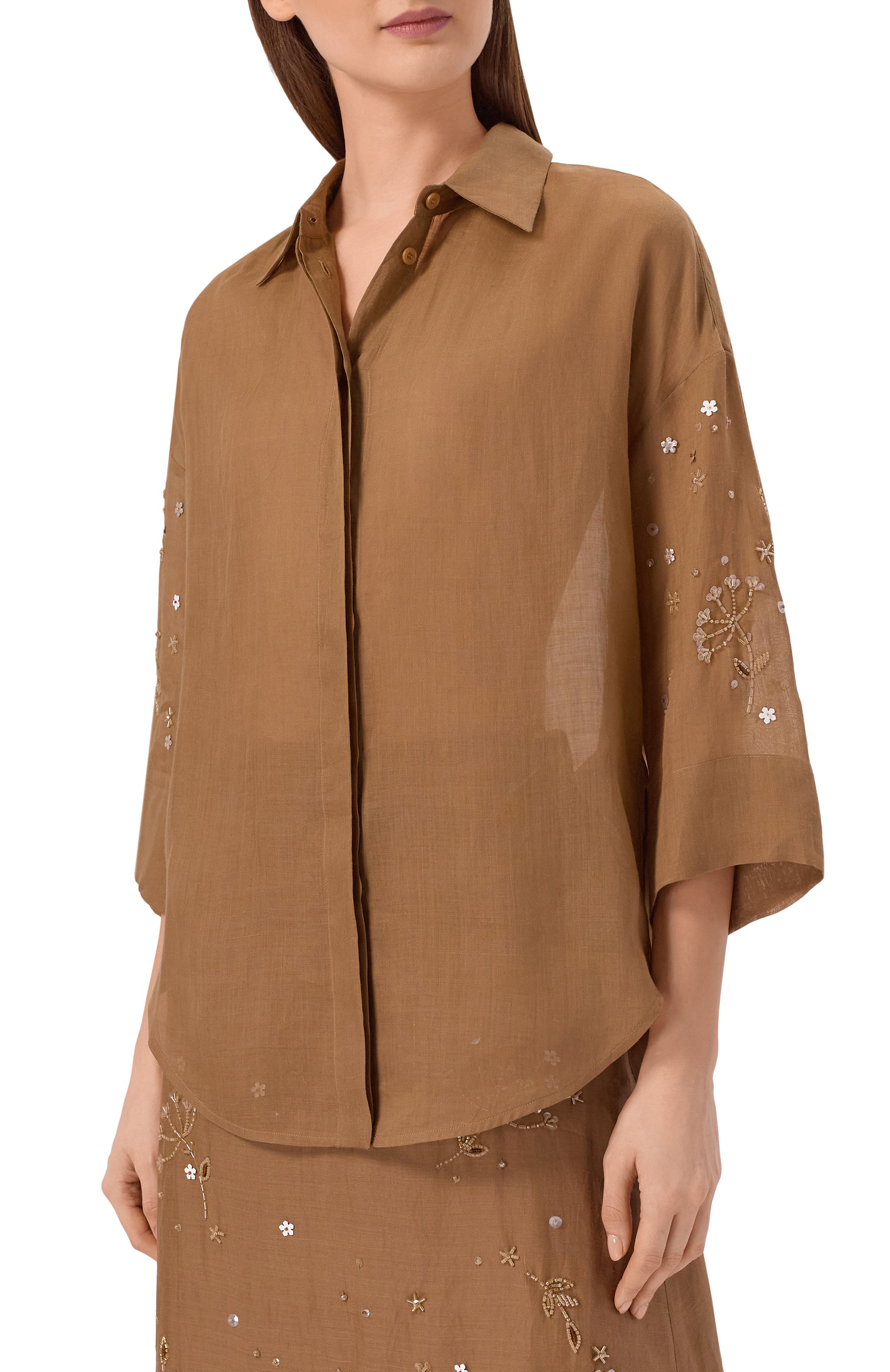 Рубашка LORENA ANTONIAZZI светло-коричневого цвета по цене 94600 руб., арт. E2644CA58A/4248R, фото 3 Рубашка LORENA ANTONIAZZI, арт. E2644CA58A/4248R, фото 3