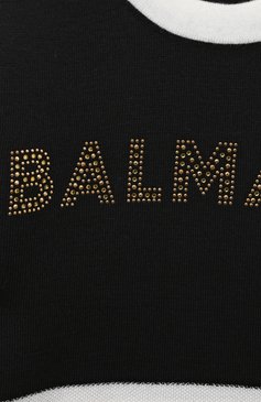 Детское шерстяное платье BALMAIN черно-белого цвета, арт. BT1B61 | Фото 3 (Материал внешний: Шерсть; Рукава: Короткие; Случай: Повседневный; Материал сплава: Проставлено; Драгоценные камни: Проставлено; Ростовка одежда: 12 лет | 152 см, 6 лет | 116 см, 13 - 15 лет | 158 см, 8 лет | 128 см, 10 - 11 лет | 140 - 146см)