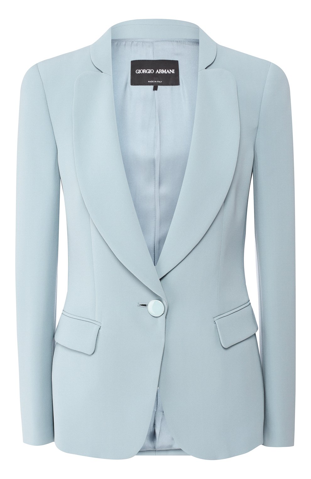 Шелковый жакет GIORGIO ARMANI голубого цвета по цене 312500 руб., арт. 9SHGG067/T0010, фото 1 Шелковый жакет GIORGIO ARMANI, арт. 9SHGG067/T0010, фото 1