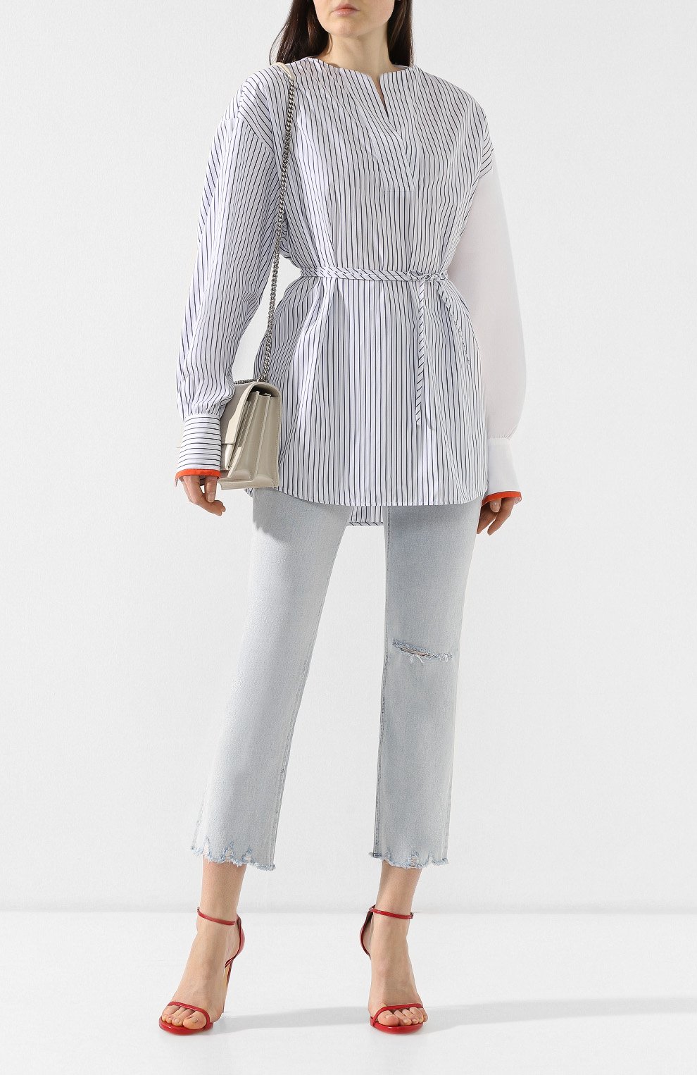 Хлопковая рубашка VICTORIA, VICTORIA BECKHAM, арт. SHVV 131 PSS19 MIX STRIPE SHIRTING, фото 2