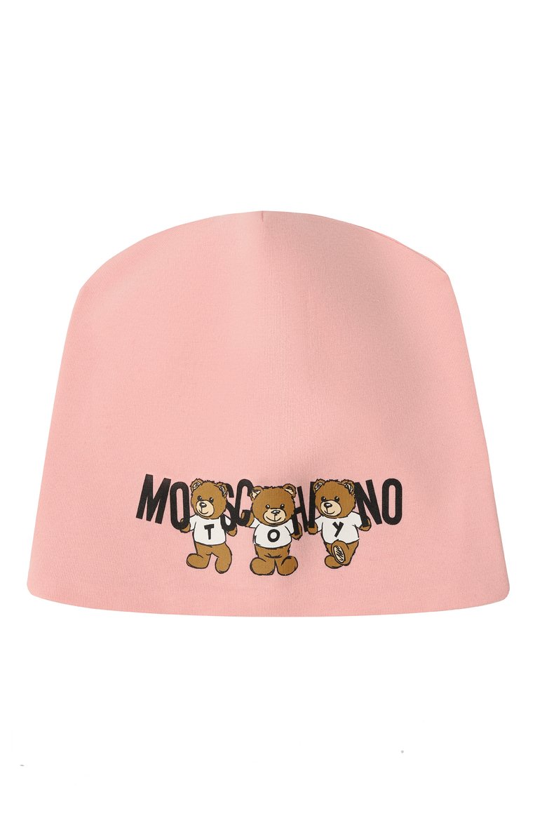 Детского хлопковая шапка MOSCHINO светло-розового цвета, арт. HUX02M/LDA14 | Фото 1 (Материал: Хлопок, Текстиль; Нос: Не проставлено; Тематический товар: Teddy Bear)