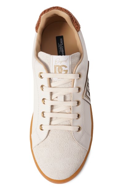 Кожаные кеды DOLCE & GABBANA кремового цвета по цене 59800 руб., арт. D11423/A0661_001, фото 4 Кожаные кеды DOLCE & GABBANA, арт. D11423/A0661_001, фото 4