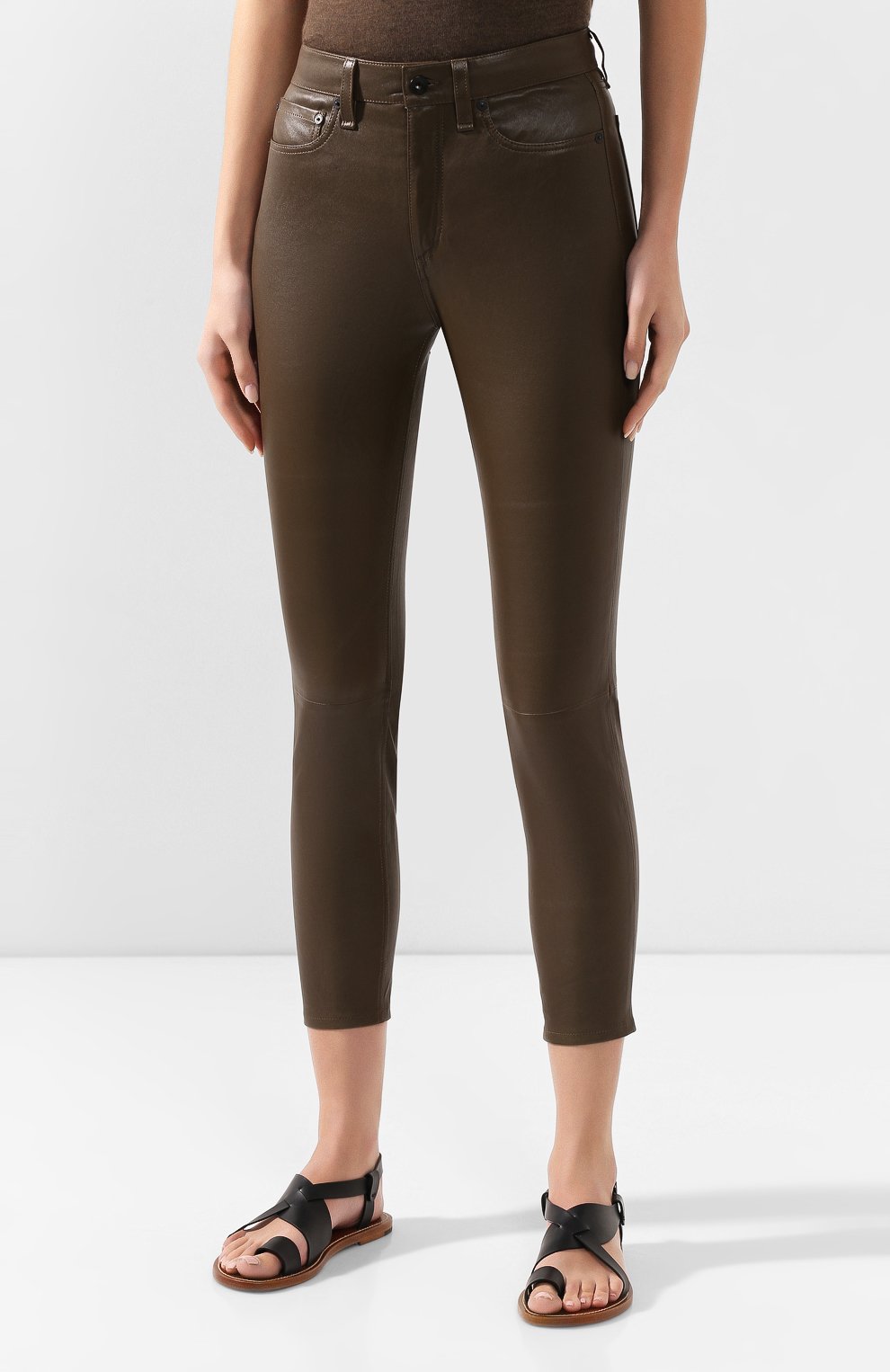 Кожаные брюки RAG AND BONE хаки цвета по цене 99500 руб., арт. WAW19F7049LF49, фото 3 Кожаные брюки RAG AND BONE, арт. WAW19F7049LF49, фото 3