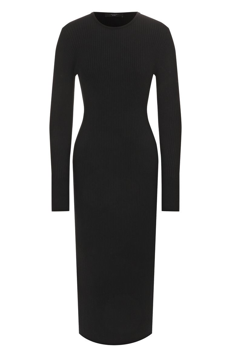 Женское платье из вискозы WEEKEND MAX MARA черного цвета, арт. TU0N0 | Фото 1 (Рукава: Длинные; Материал внешний: Вискоза; Длина Ж (юбки, платья, шорты): Миди; Случай: Повседневный; Женское Кросс-КТ: Платье-одежда; Кросс-КТ: Трикотаж; Стили: Кэжуэл; Автоматизация ТО: Проставлено; Автоматизация состава: Проставлено)